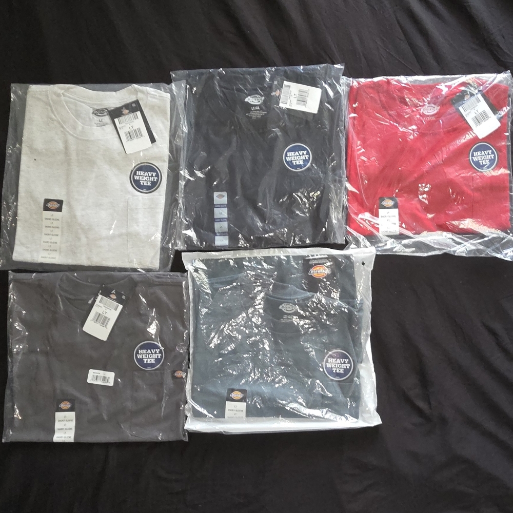 *New* Dickies Men's Large Heavyweight Pack Of 5 T-Shirts